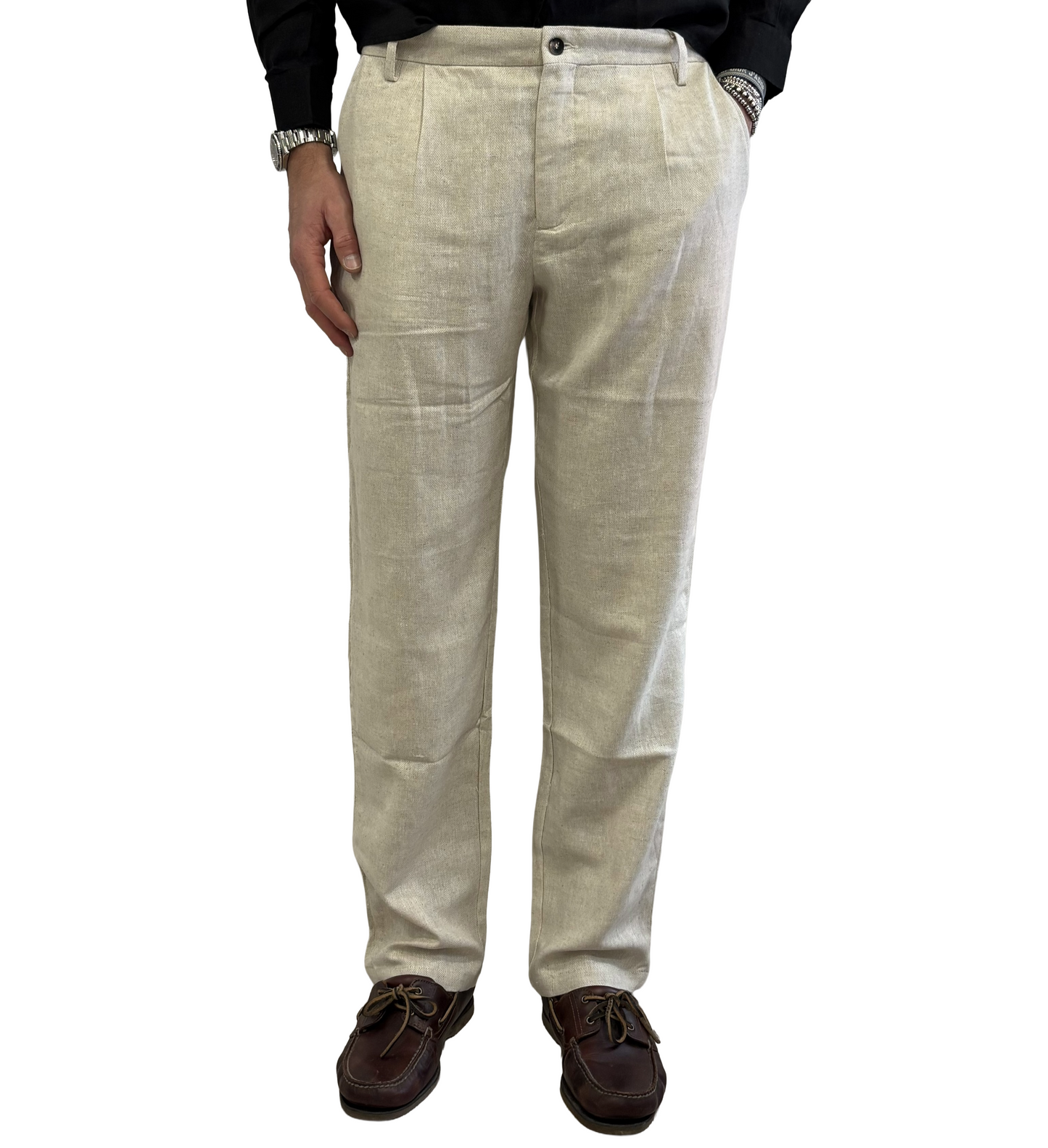 Pantalone spigato lino e cotone