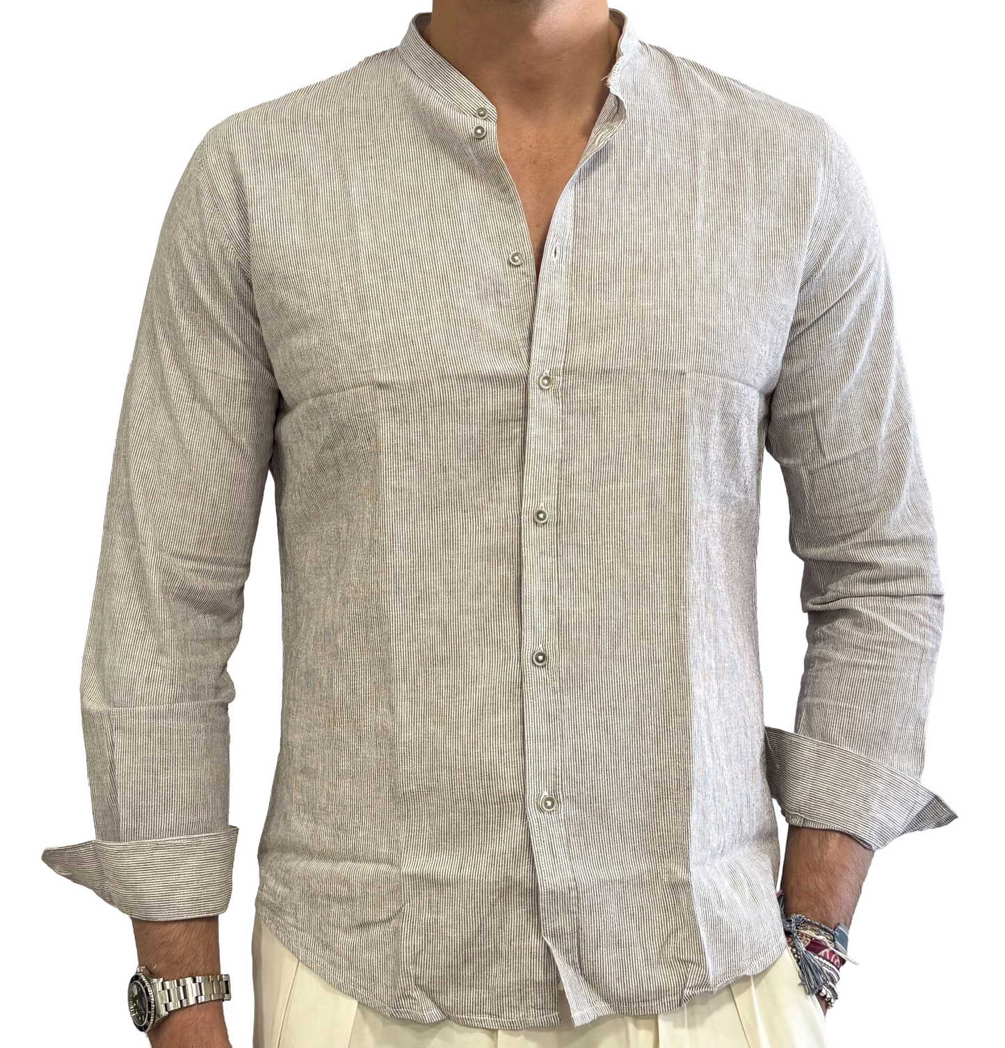 Camicia puro lino colletto coreano