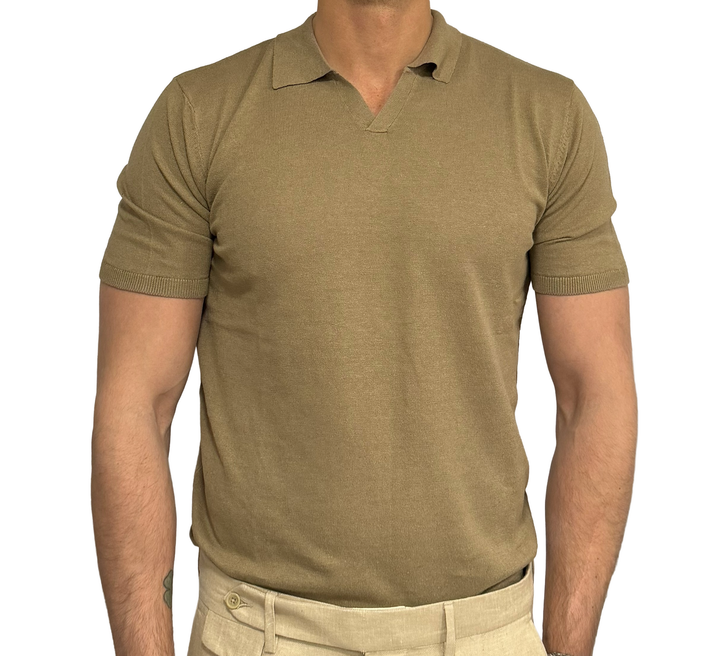 Polo in maglia lino e cotone collo derby