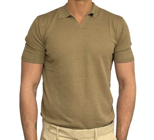 Polo in maglia lino e cotone collo derby