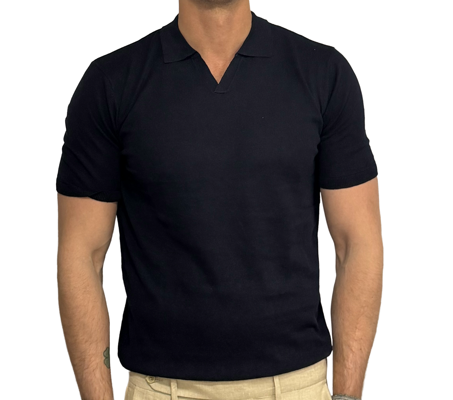 Polo in maglia lino e cotone collo derby