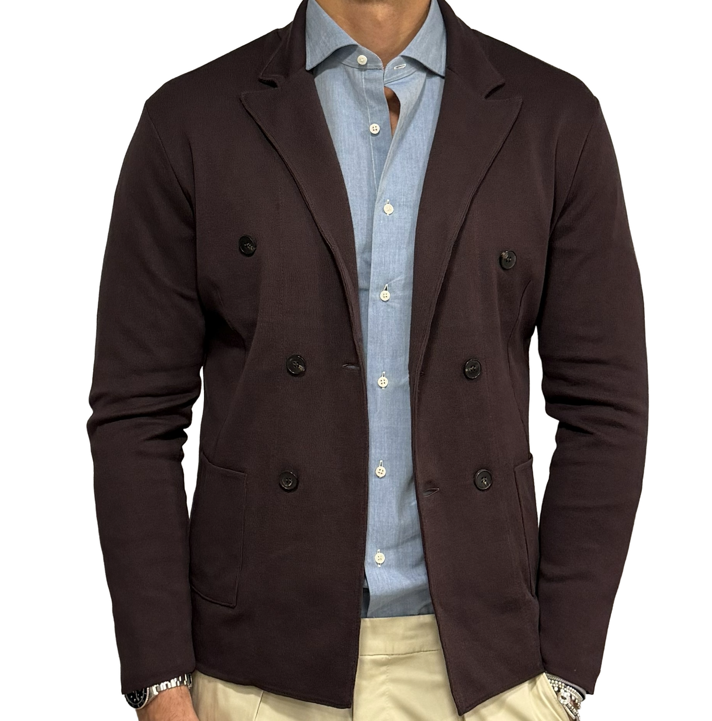 Giacca in maglia doppio petto puro cotone