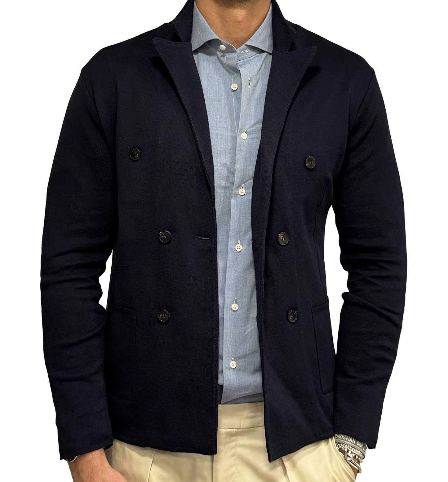 Giacca in maglia doppio petto puro cotone