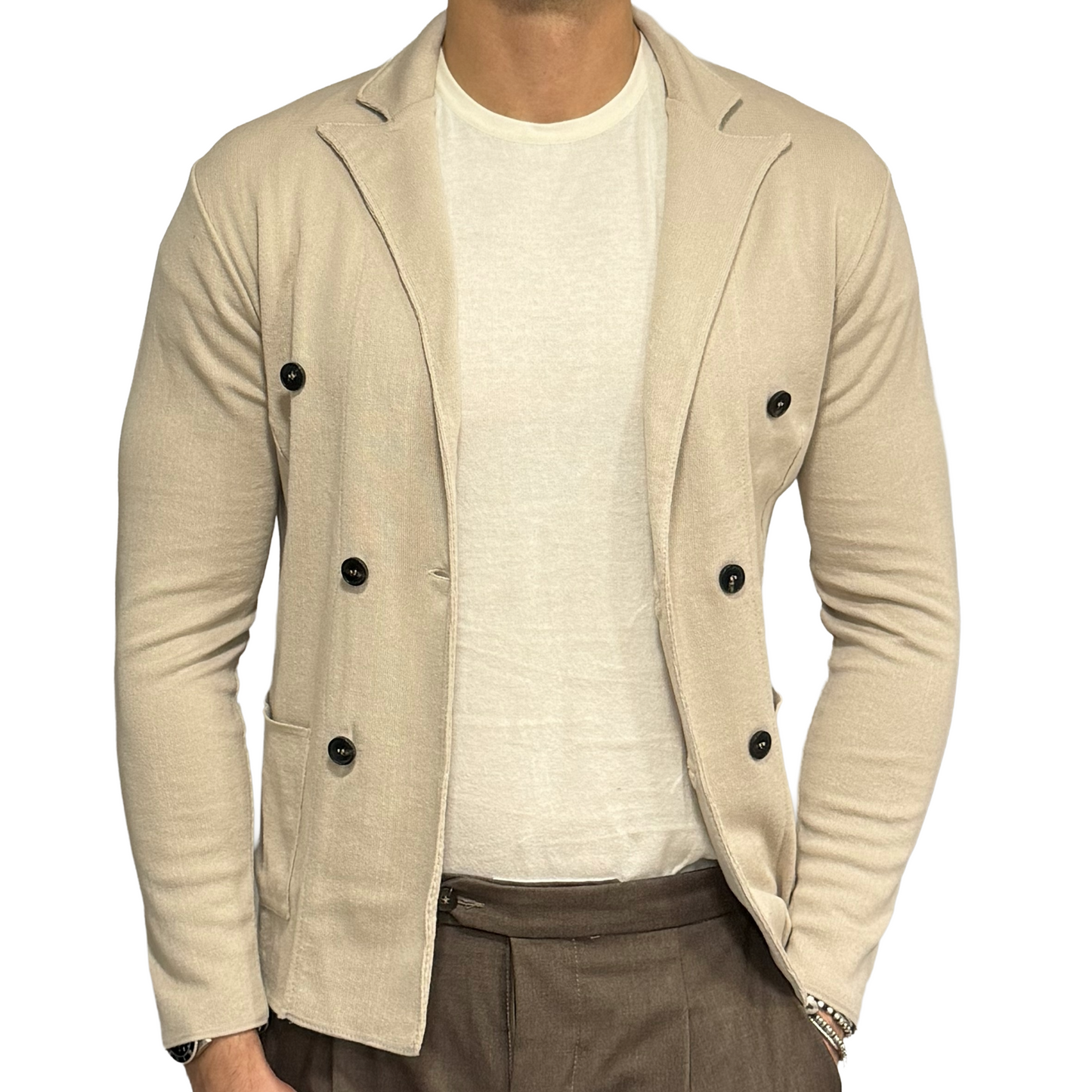 Giacca in maglia doppio petto puro cotone