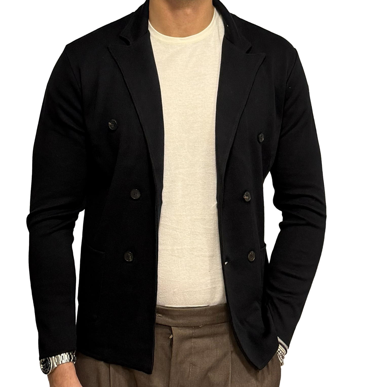 Giacca in maglia doppio petto puro cotone