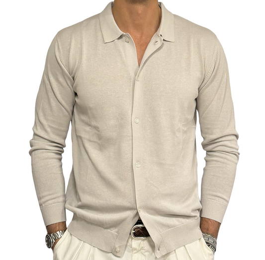 Polo camicia in maglia lino e cotone