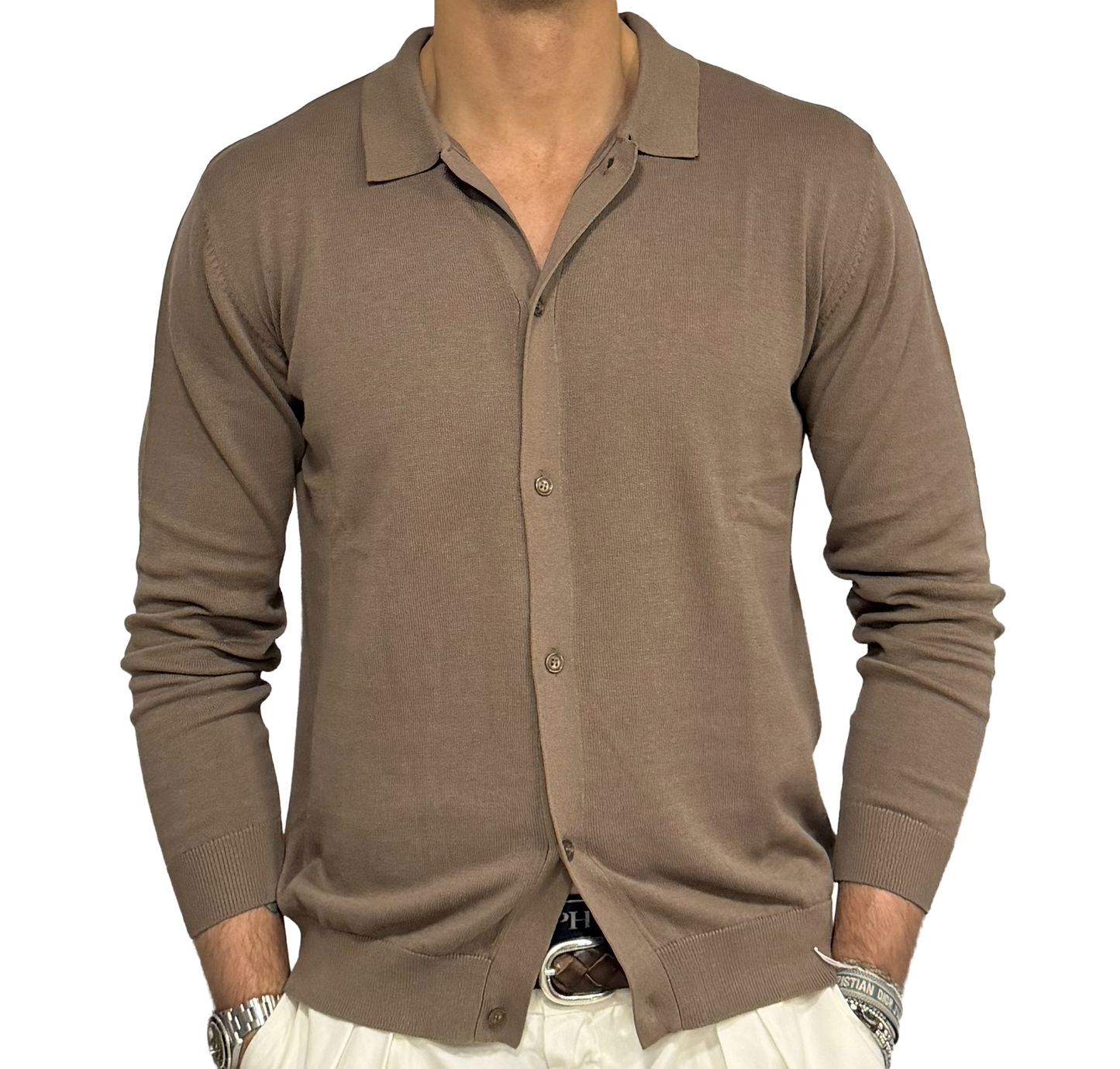 Polo camicia in maglia lino e cotone