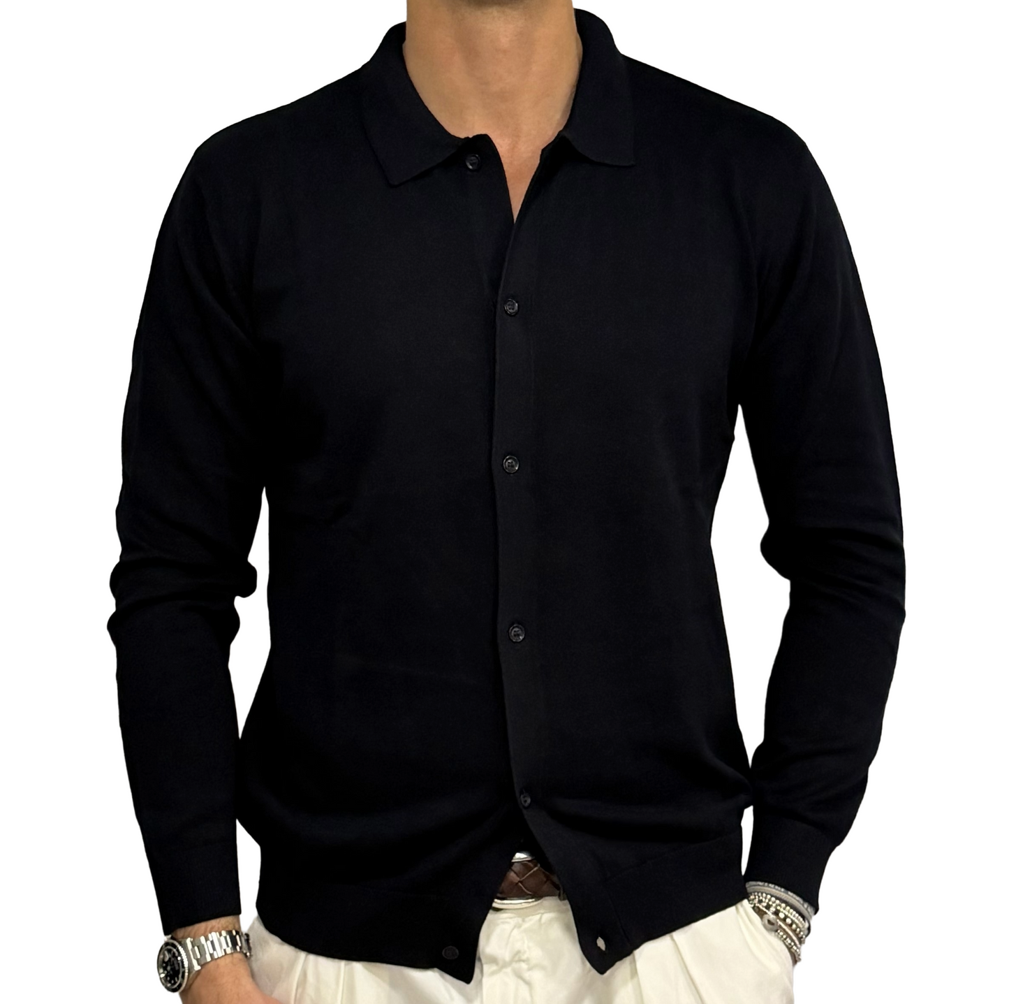 Polo camicia in maglia lino e cotone