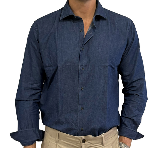 Camicia denim scuro puro cotone