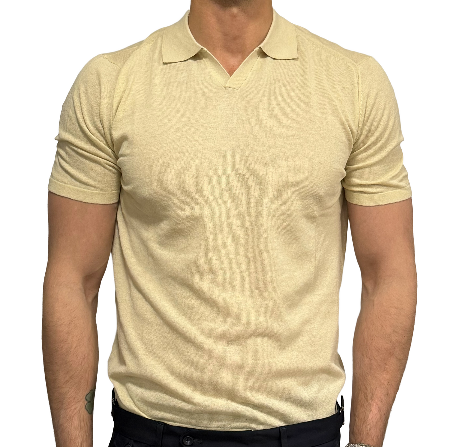 Polo in maglia lino e cotone collo derby