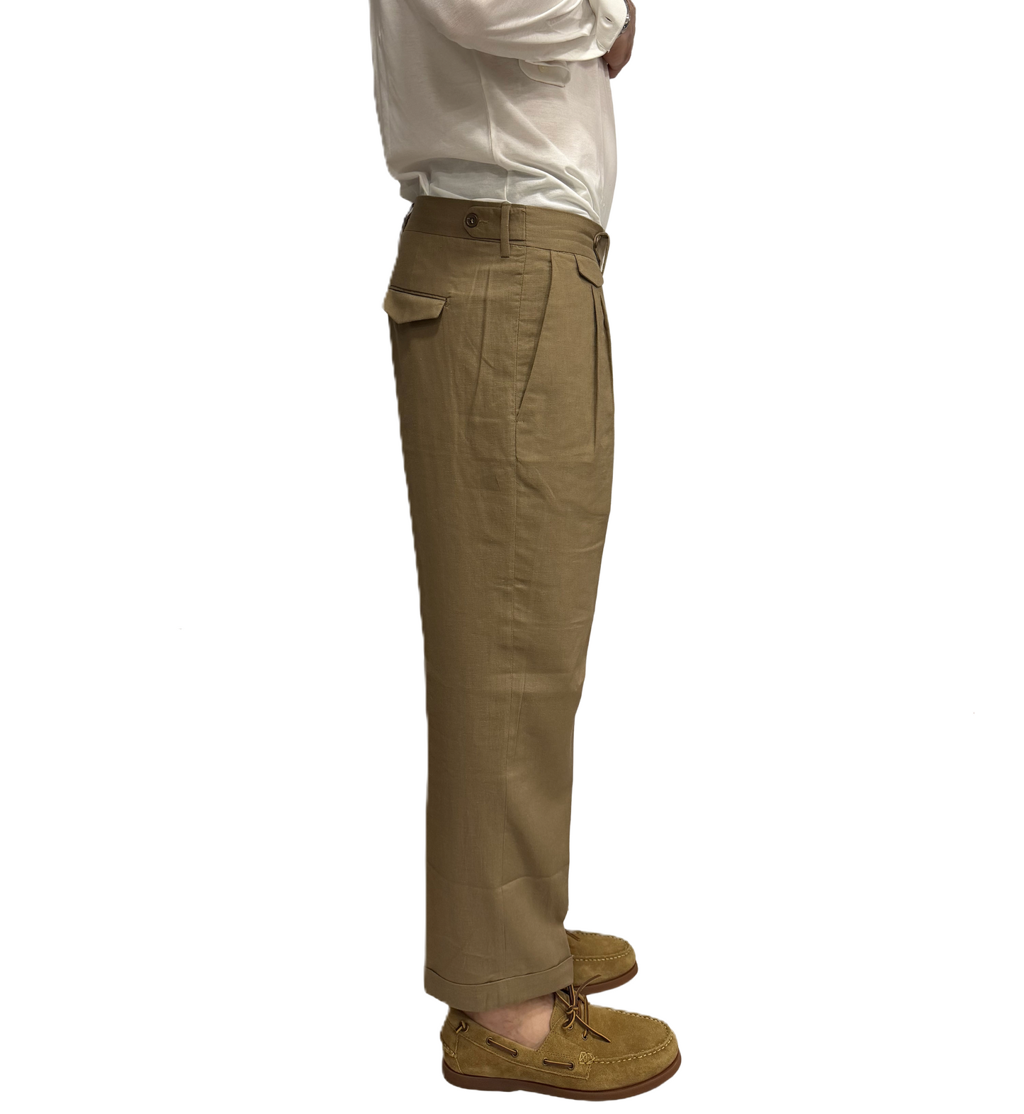 Pantalone sartoriale doppia pence lino e cotone