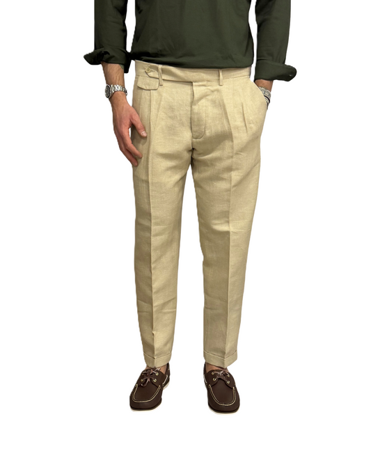 Pantalone sartoriale spigato lino e cotone