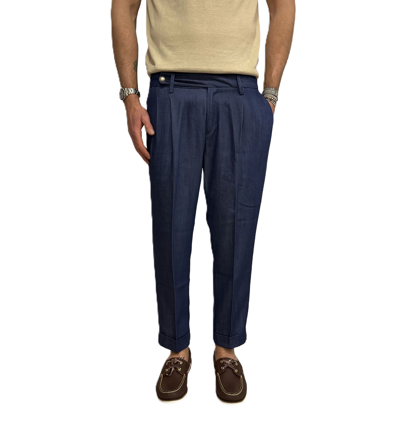 Pantalone sartoriale spigato lino e cotone