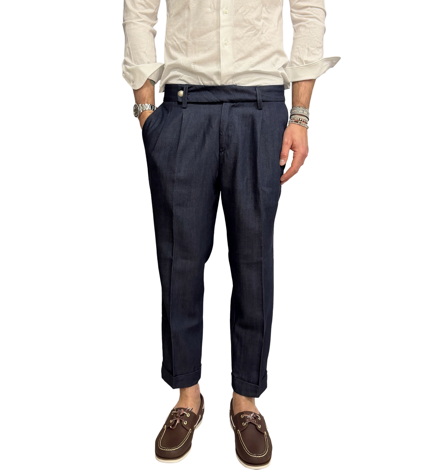 Pantalone sartoriale spigato lino e cotone
