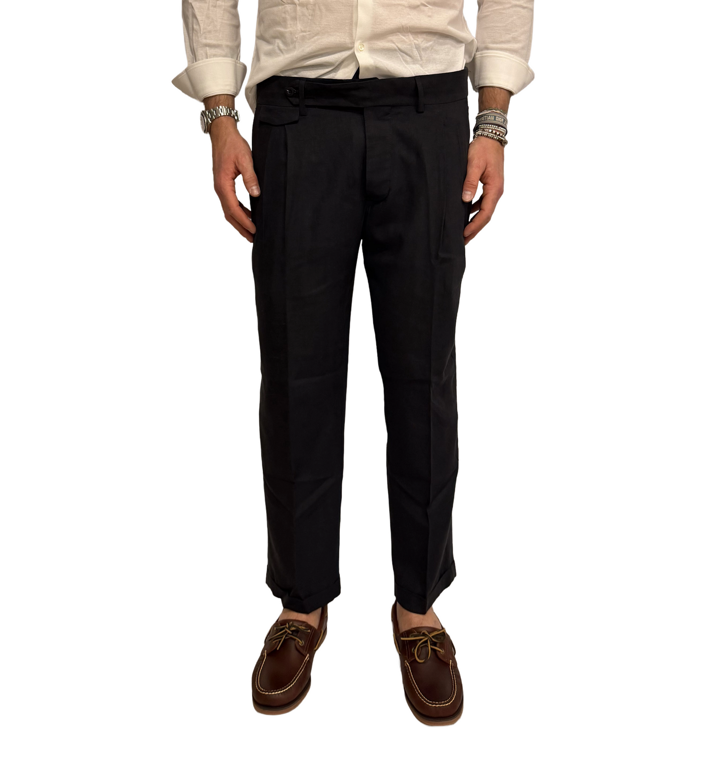 Pantalone sartoriale doppia pence lino e cotone