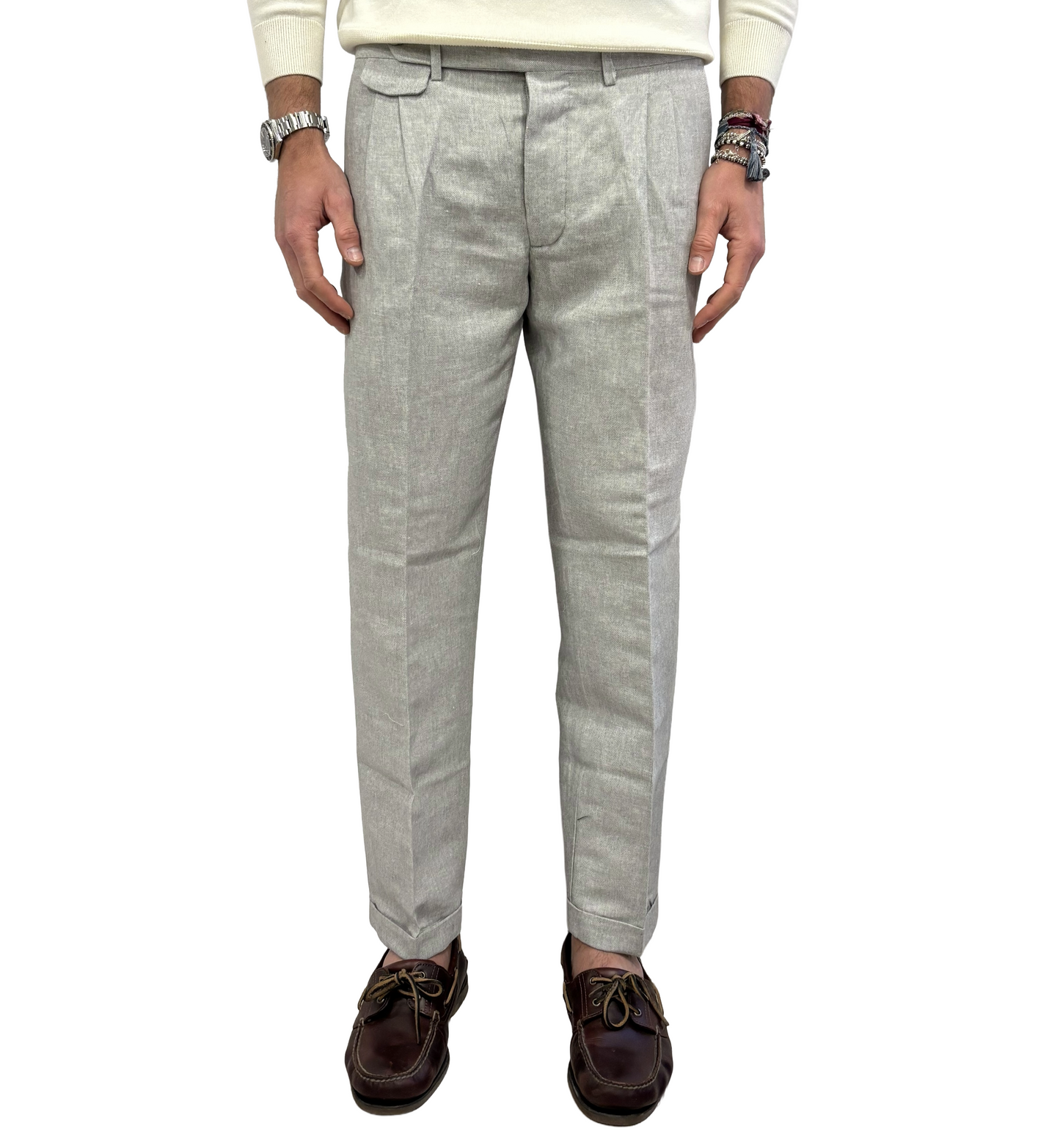 Pantalone sartoriale spigato lino e cotone