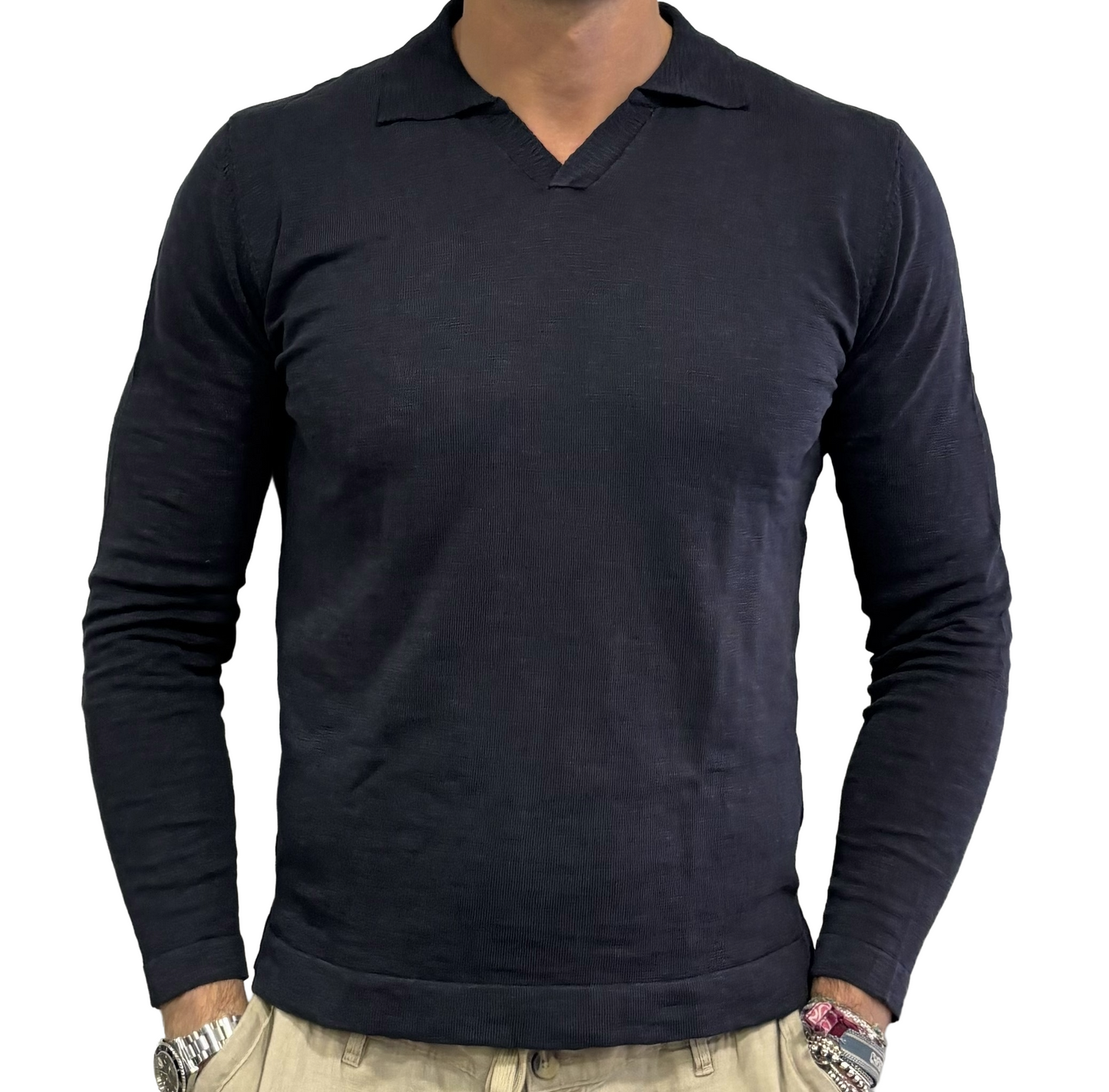 Polo manica lunga collo derby puro cotone