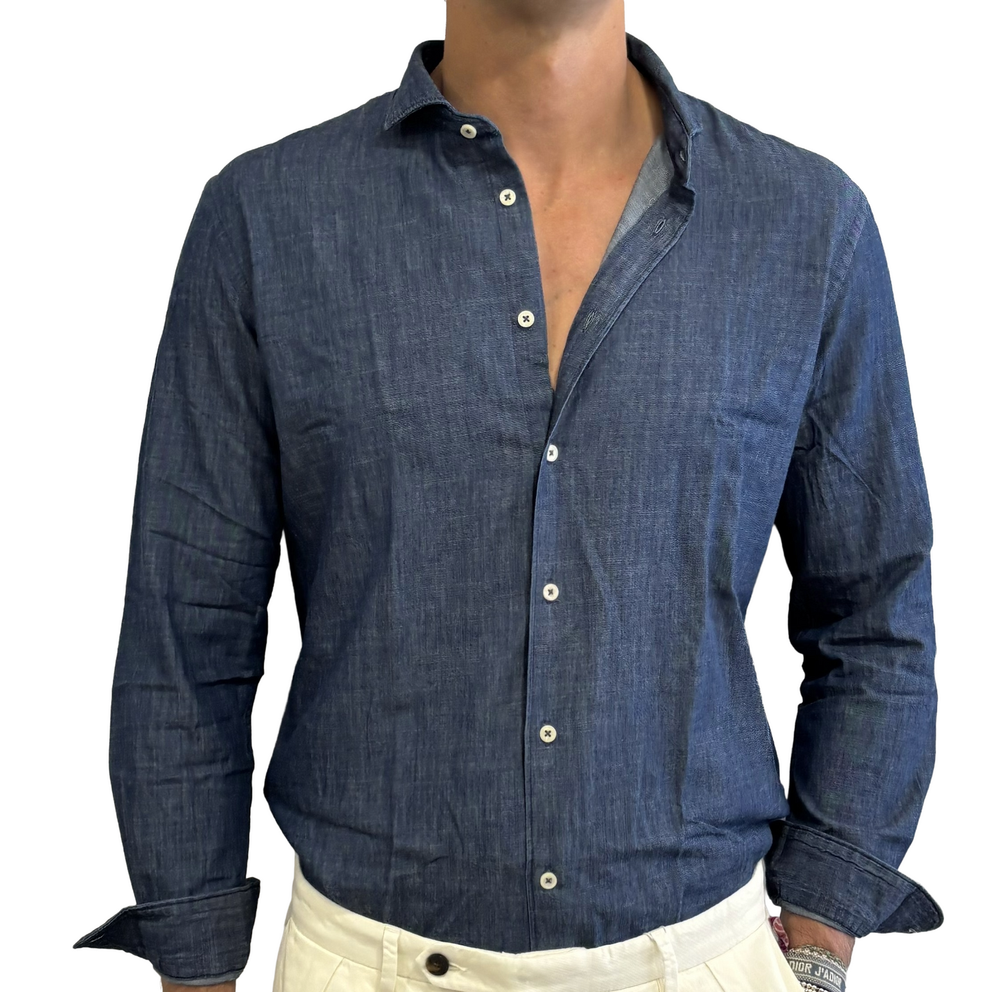 Camicia denim cotone fiammato
