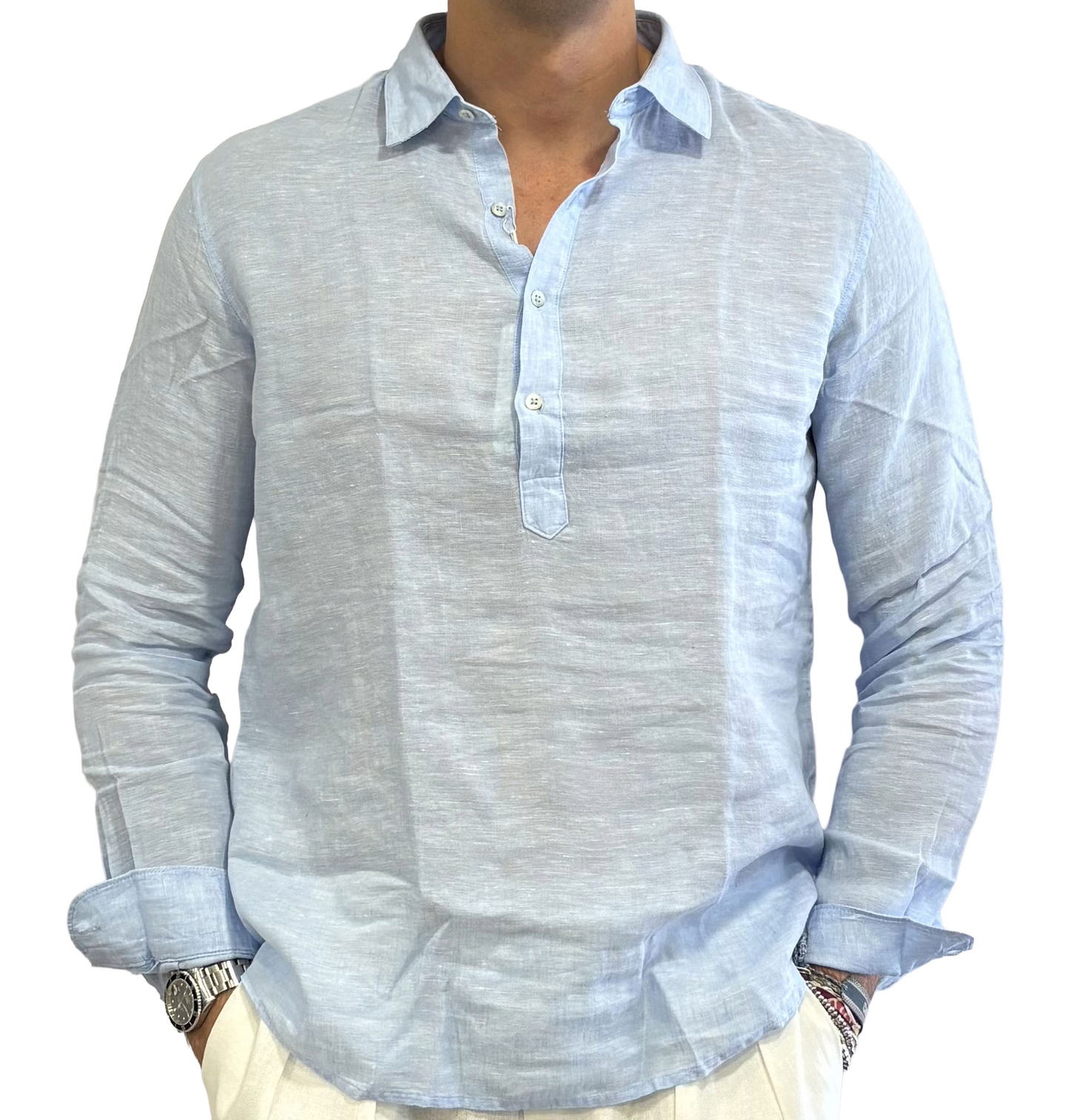Polo camicia puro lino