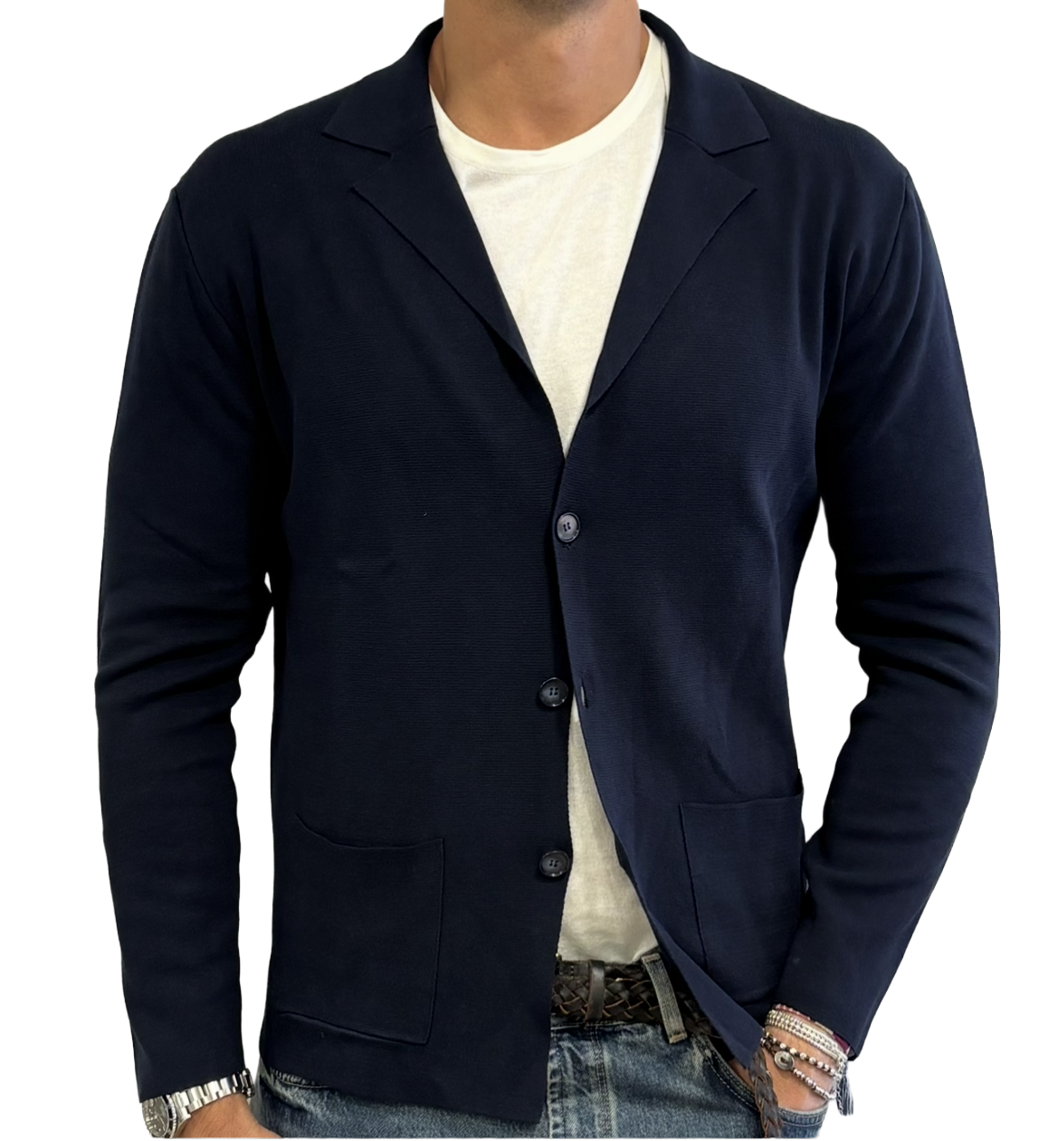 Giacca in maglia in crepe di cotone