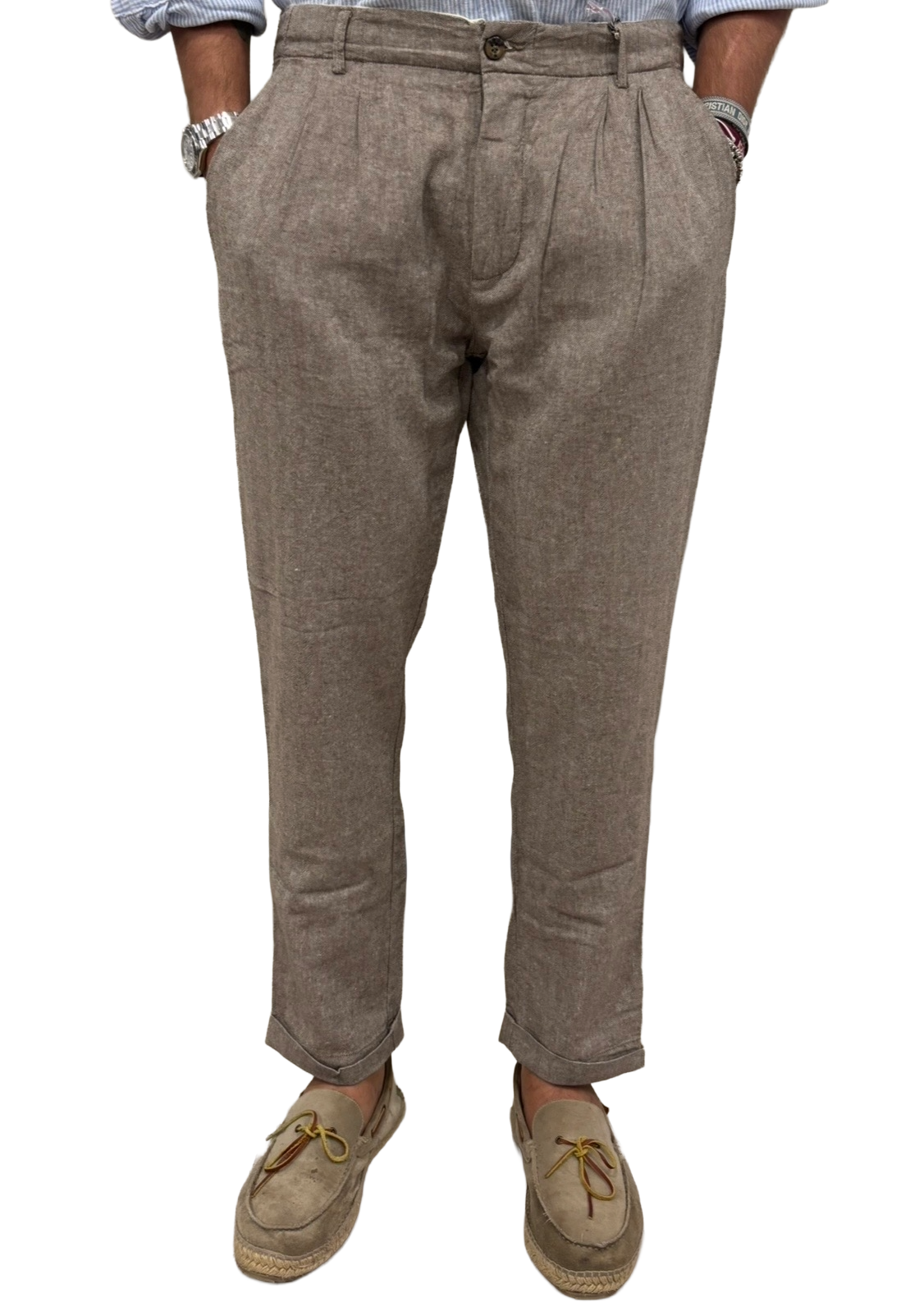 Pantalone lino e cotone spigato