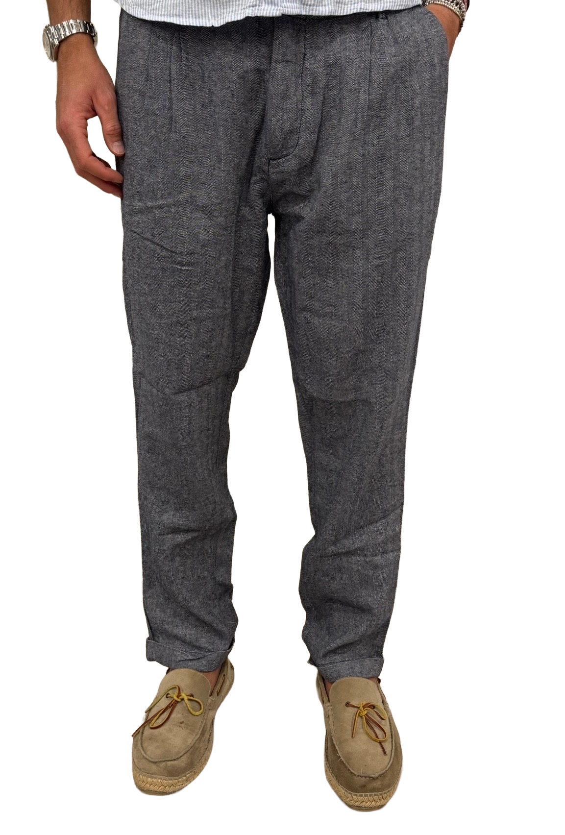 Pantalone lino e cotone spigato