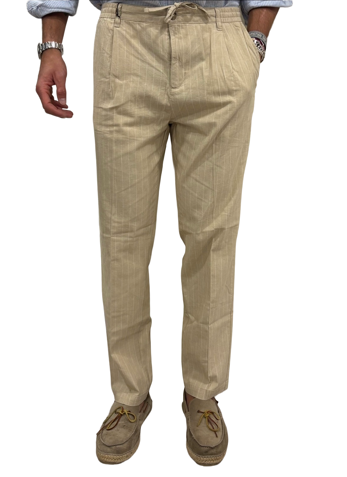 Pantalone gessato lino e cotone