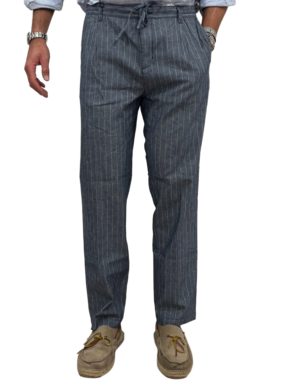 Pantalone gessato lino e cotone