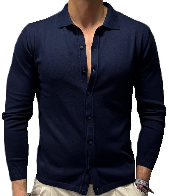 Polo camicia in maglia cotone e cashmere