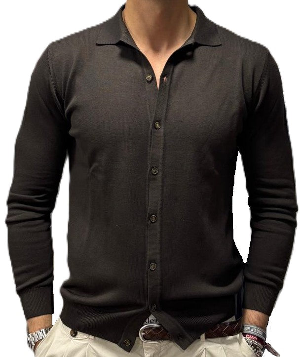 Polo camicia in maglia cotone e cashmere